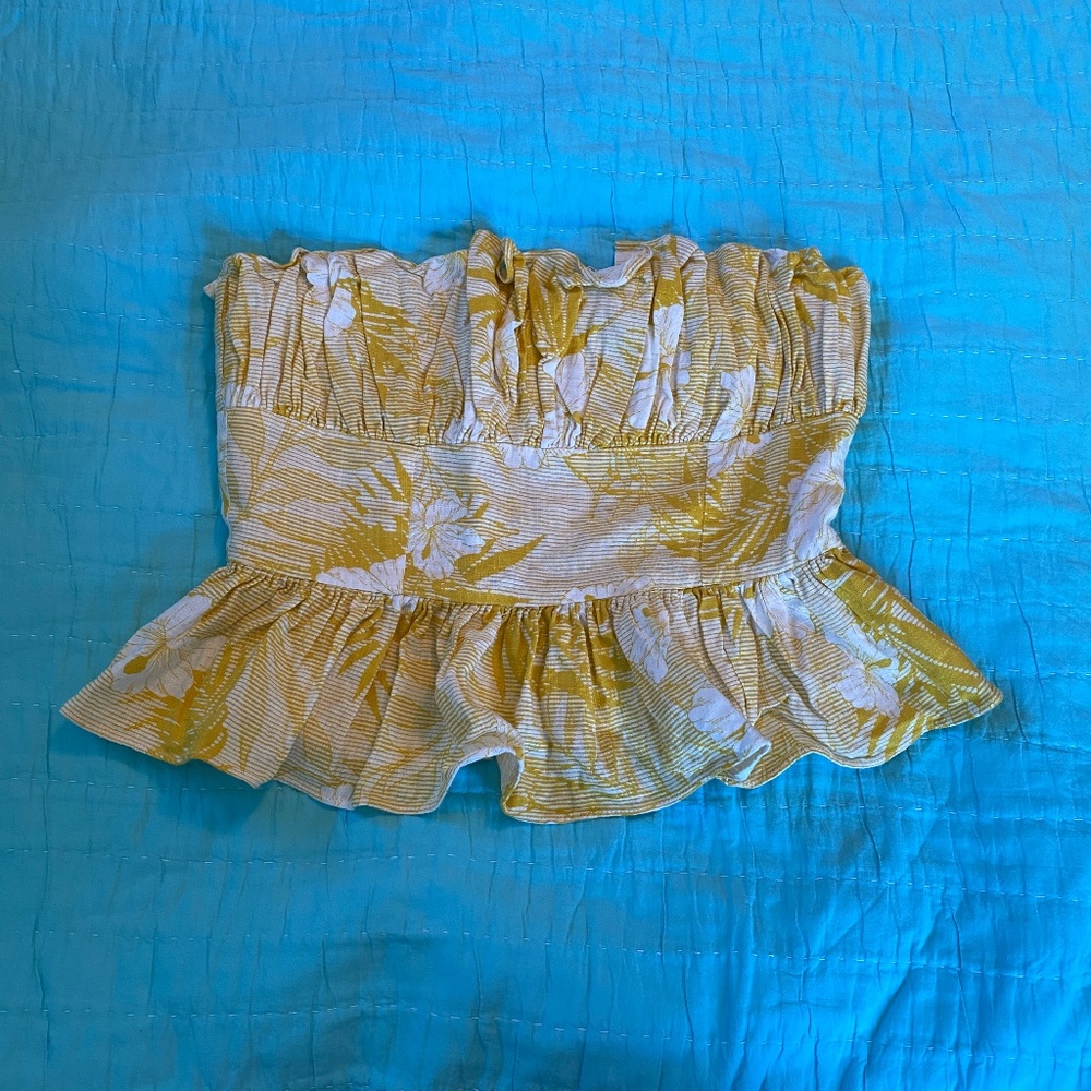 Skylar + Madison Yellow and White Floral Strapless Top Medium
